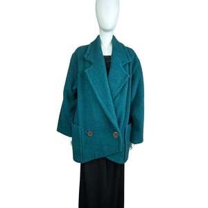 Vintage Jacques Gevertz Marie-Louise de Coninck Teal Wool Mohair Oversized Peaco